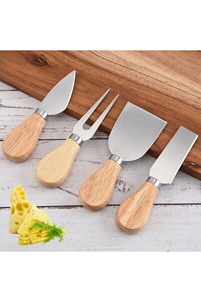 Kiesa Set of 4 Bamboo Steel Cheese Knife Set Breakfast Serving Set