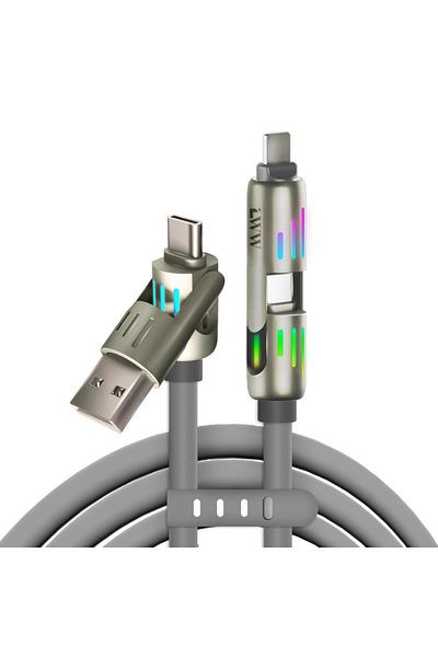 Generic 240W 2-in-2 Fast Charging Cable, USB-A/USB-C to Type-C & Lightning with LED Light, 4FT