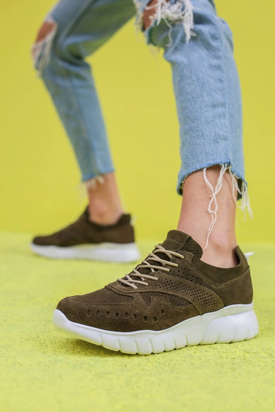 Rugano بوتروس حذاء رياضي نسائي من الجلد الطبيعي مصنوع من مادة إيفا سول كاكي 012