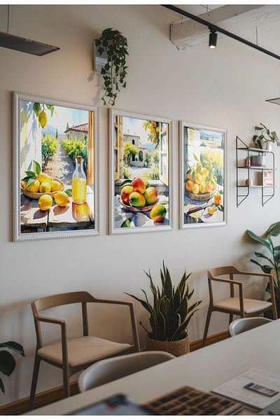 21mxm Unframed - Kitchen Still Life Poster Set of 3 - Mediterranean Canvas Wall Art - Set 06 A4