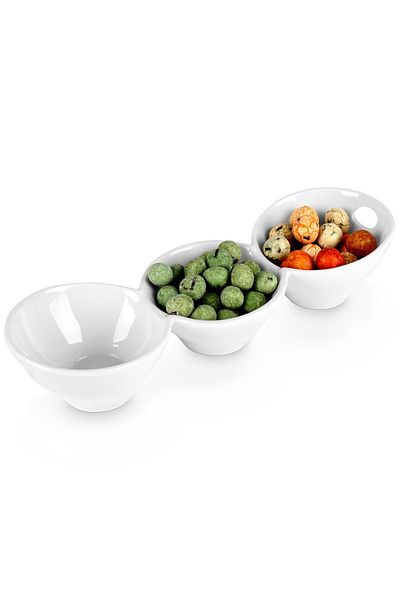 shumee 27cm White Porcelain Triple Snack Bowls