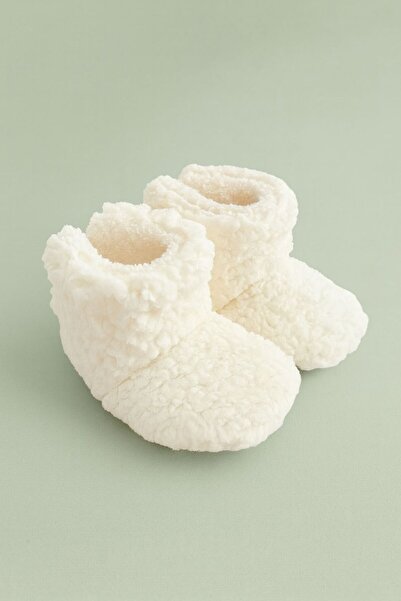 minissa baby kids Papuci de casă din țesătură de miel albă, talpă anti-alunecare