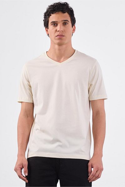 Dufy Ecru Plain Men's T-Shirt - Slim Fit