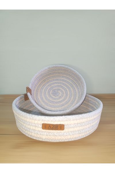 AZR HOME DESİGN Natural Jute Rope 2Pcs Organizer Basket Multipurpose 20X6 15X6