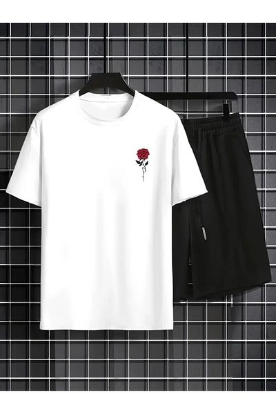 Karatopak Rose Printed Unisex T-Shirt Shorts Bottom Top Set