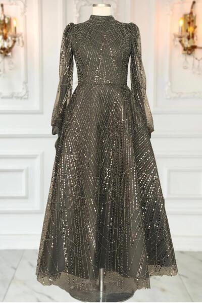 Amine Hüma Karina Abiye Elbise Haki