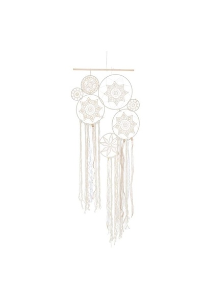 divendi-ro Decorațiune de perete macrame cu șnur gros de bumbac bej, franjuri lungi bej și panglici, 50x110 cm