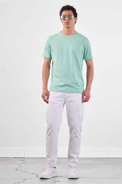 Dufy Tricou pentru bărbați, slim fit, cu gât crew, verde mentă