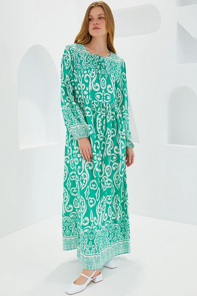 Merterium Women's Patterned Long Dress Green 1147