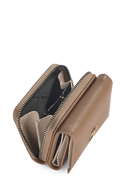 Zühre Mink Mini Wallet with Snap Fastener and Zipper Detail Zc026