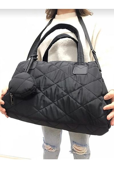 Hediyeninellitonu Quilted Black Women's Bag Daily Bag Zippered Accessory Capitone Bag