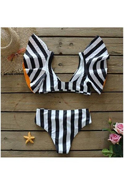 Mixbo Two-Piece Swimsuit Mixbo, Frilled Top, Striped Print, Size S