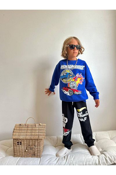 YİGİT BUTİK Car Pattern Long Sleeve Boys Bottom Top Set