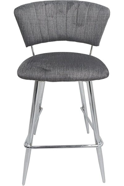 Vanity Living Velvet Bar Stool, Modern Grey Upholstered 94cm High Bar Chair with Chrome Metal Legs,