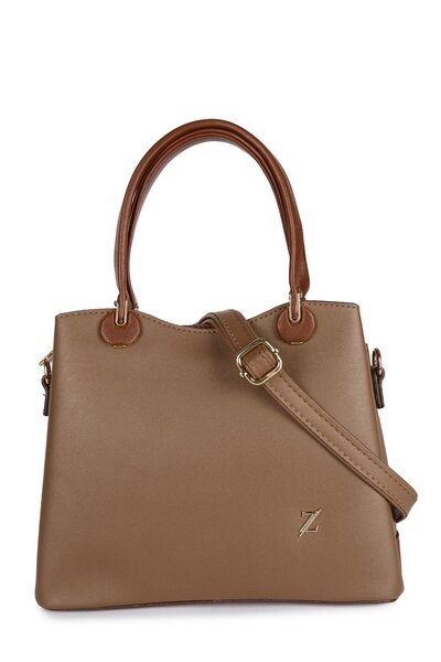 Zühre Mink/Tan Hand and Shoulder Bag with Strap Detail Z0014