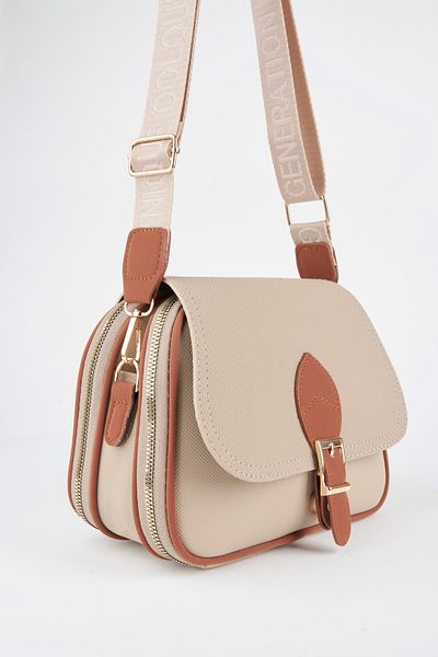 Vivaq Women's Clover Mink Tan 4 Pocket Cover Zipper and Snap Closure Arm and Shoulder Bag