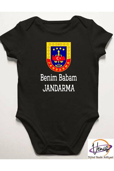 venüsdijital My Dad is Gendarmerie Printed Baby Bodysuit
