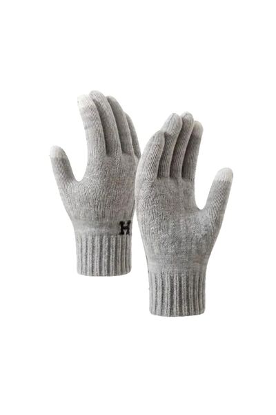 GABIANO Men's Gloves, Model H, Touchscreen Function, Knitted Acrylic, Light Gray