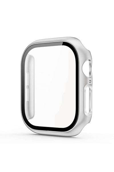 noktaks Apple Watch 7 41mm Compatible - Case Protective Case and Screen Protector - Gard 01 - Silver - T19034