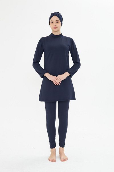Fantasy Large Size Full Covered Lycra Hijab Swimsuit Navy Blue 3485B-L