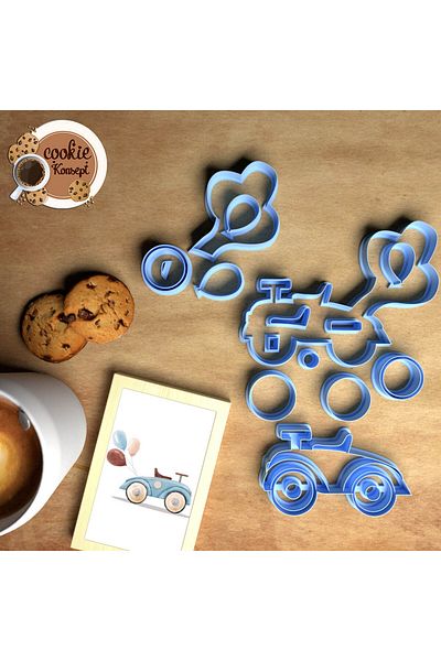 CookieKonsept مجموعة قوالب استحمام الطفل بالون السيارة - متوافقة مع البسكويت والعجين والطين