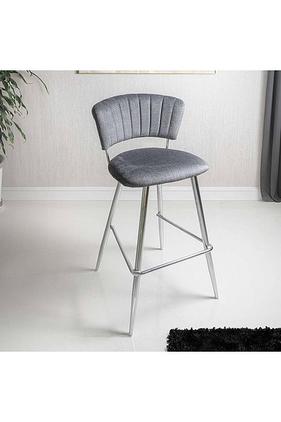 Vanity Living Velvet Bar Stool, Modern Grey Upholstered 94cm High Bar Chair with Chrome Metal Legs,