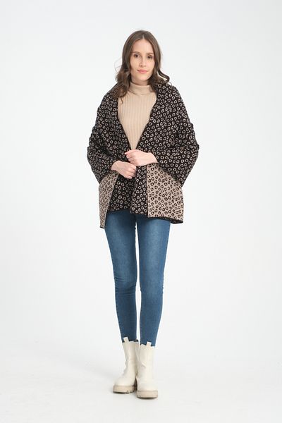 T Crazy T-Crazy Knitwear Leopard Print Winter Knitwear Shawl, Double Layer and Double Sided Knitwear Knitted Shoulder Shawl