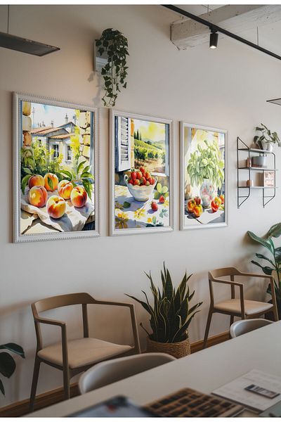 21mxm Neînrămat - Set de 3 postere cu natură moartă în bucătărie - Tablou pe pânză mediteranean - Set 07 A4
