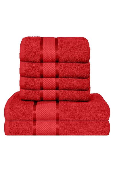 trendyhome Set of 6 Towels, 100% Cotton, Red, 400g/m², ST14009
