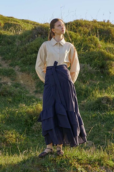 ZÜLAYS Katlı Büzgülü Etek Lacivert