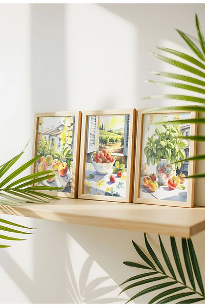 21mxm Neînrămat - Set de 3 postere cu natură moartă în bucătărie - Tablou pe pânză mediteranean - Set 07 A4