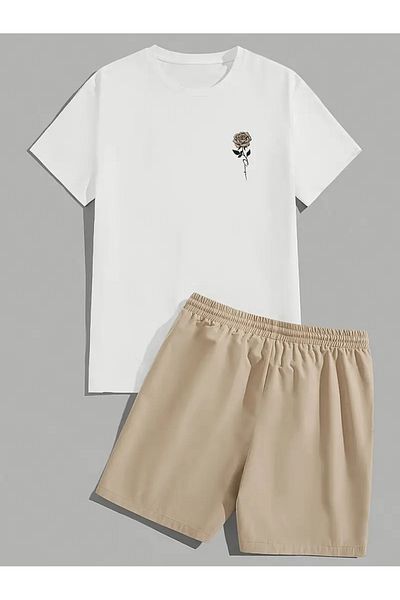 Karatopak Rose Printed Unisex T-Shirt Shorts Bottom Top Set
