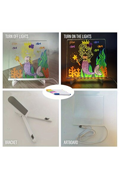 Kiesa Led Işıklı Yazı Çizim Tahtası Silinebilir Usb Led Eğitici Çizim Tahtası Stant Ve Hediye 7 Kalem