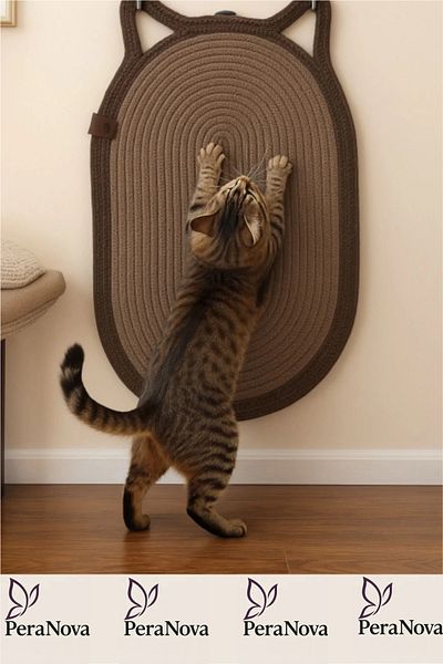 PeraNova Premium Production Floor Friendly Non-Slip 100% Natural Jute Rope Decorative Cat Ear Scratching Mat 40X70Cm