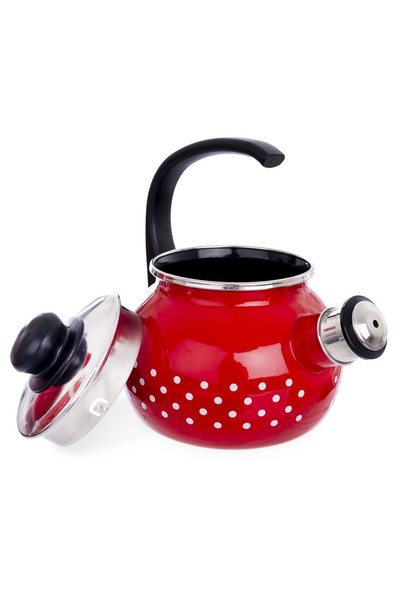 shumee TECKA whistling kettle, red enamel with polka dots, 1.75 l