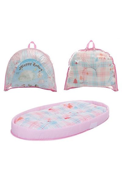 Mixbo BabyNest pentru bebeluși cu plasă anti-insecte pentru călătorii, material textil, roz