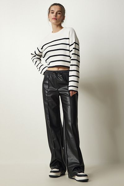 Lovelyİstanbul Premium Lace-Up Faux Leather Trousers Lfn0105 Black