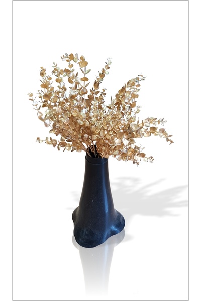 M3DECORİUM Δώρο γραφείου σπιτιού Διακοσμητικό τραπεζάκι σαλονιού Μήκος 60 cm Χρυσό χρώμα Φύλλα Κοκίνας Τεχνητό φυτό σε βάζο λουλούδι