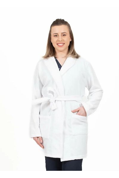 DEMOTEKS Medical jacket, Thick polar robe with cord White, Unisex