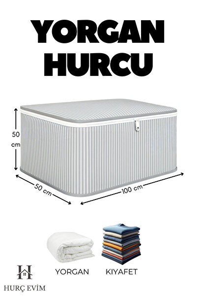 HURCEVİM 5 Adet Antrasit Çizgili Yorgan Hurcu - Ekstra Dayanıklı Hurç - Organizer - 100 x 50 x 50 cm