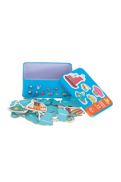 OEM Puzzle 24 pieces, vehicles, with metal storage box, multicolor