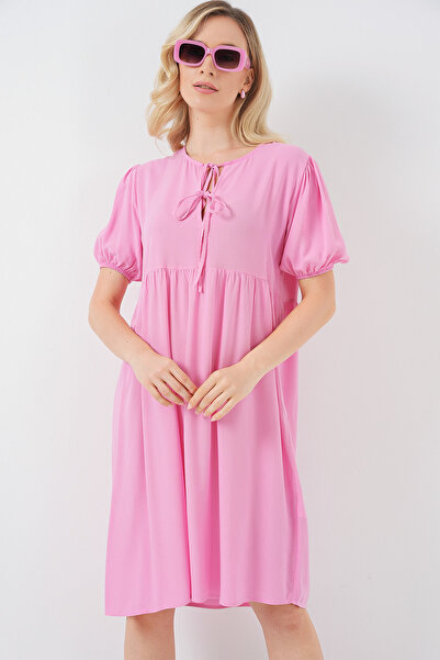 Merterium Women's Lace-Up Midi Dress Pink 1145