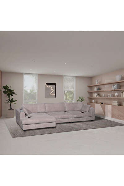 Home Box أريكة موفو كينسي القماشية، 5 مقاعد، زاوية يسارية، حاملان للأكواب، مع...