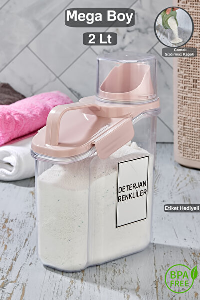 teknotrust Kapaklı Çok Amaçlı 2 Lt Sıvı Toz Deterjan Saklama Kabı, Banyo Orga...