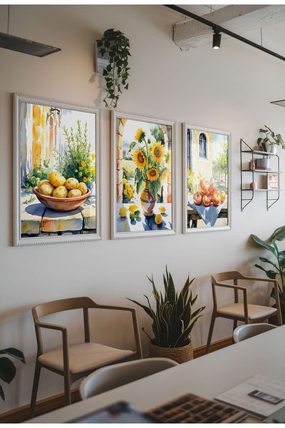 21mxm Neînrămat - Set de 3 postere cu natură moartă în bucătărie - Tablou pe pânză mediteranean - Set 08 A4