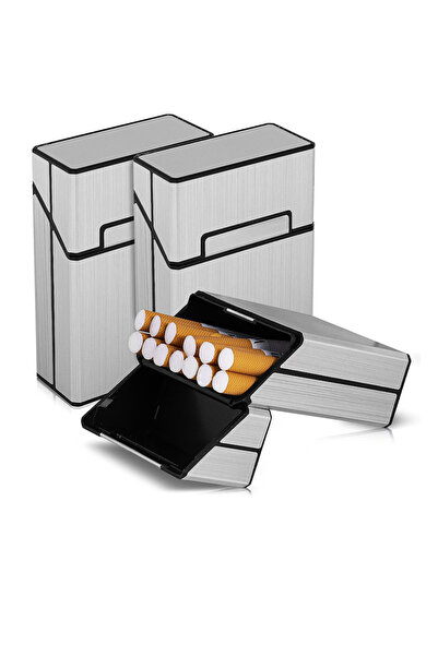 OEM Set of 3 cigarette cases, 9 x 6 x 3 cm, plastic, silver