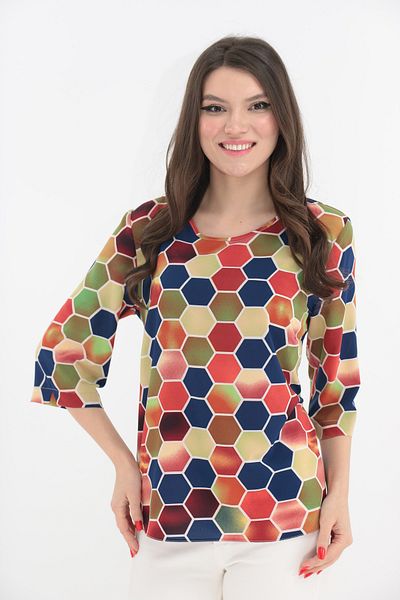 Vanessa Line RO Casual blouse with multi-colored rhombus prints