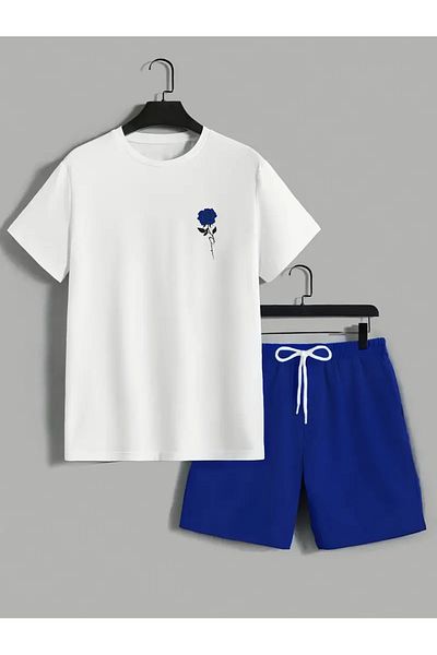 Karatopak Rose Printed Unisex T-Shirt Shorts Bottom Top Set