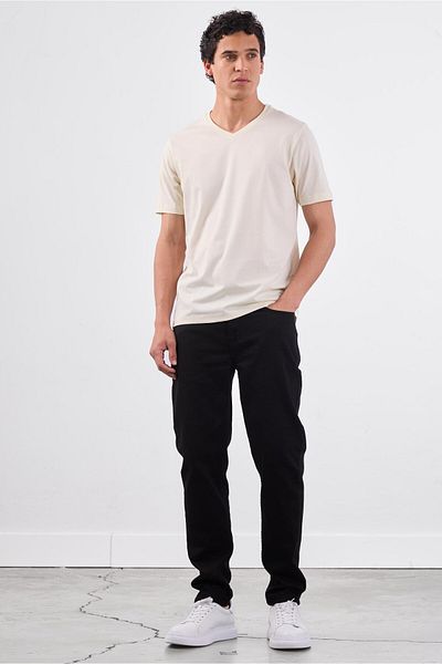 Dufy Ecru Plain Men's T-Shirt - Slim Fit