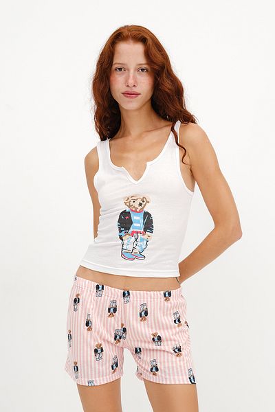 Addax Teddy Bear Printed Shorts Pajama Set Ş122-C4